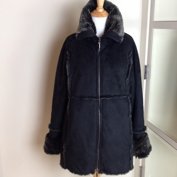 NWOT Faux Suede Faux Fur Lined Shearling Warm Coat - Picture 2 of 5